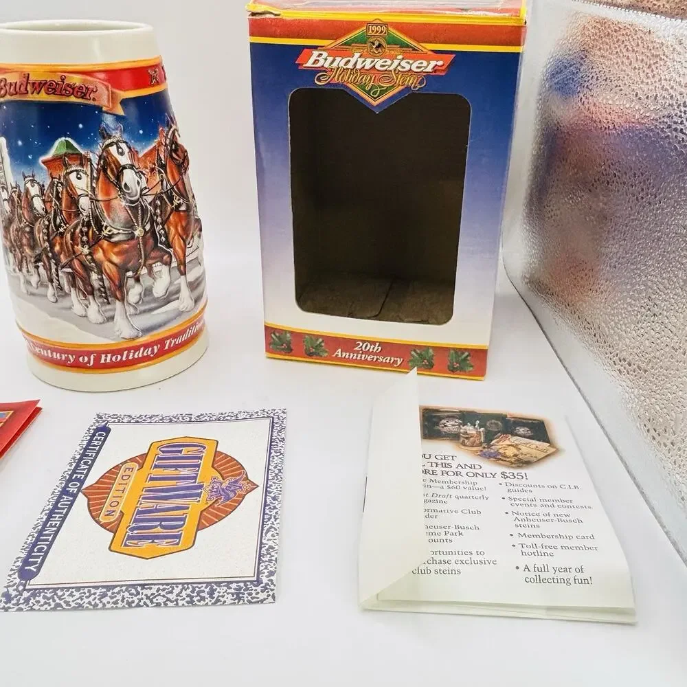 Budweiser 1999 Holiday Stein Ceramic Mug New In Box. With Paperwork. Very Nice!